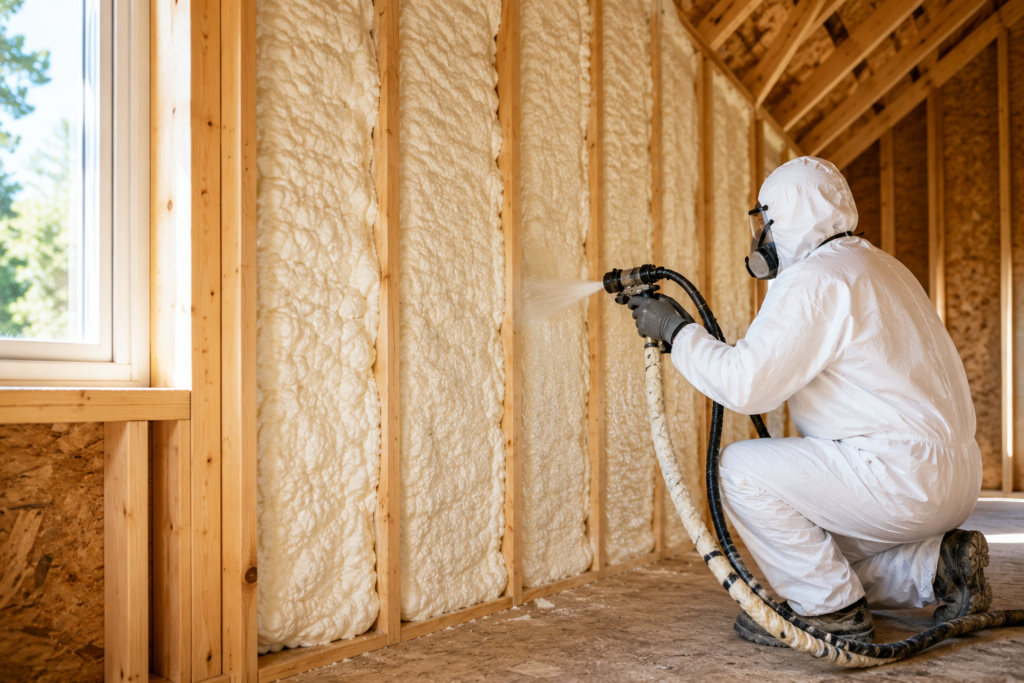 Attic insulation installation in progress